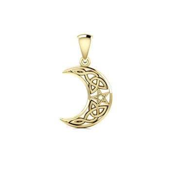 Celtic Knot Crescent Moon and The Star Solid Gold Pendant GPD422 - Jewelry